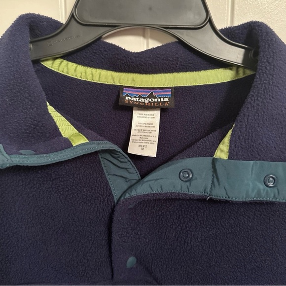 Men's Women's Vintage Patagonia Synchilla Pull Over Fleece M Blue Green Hiking - Picture 3 of 7